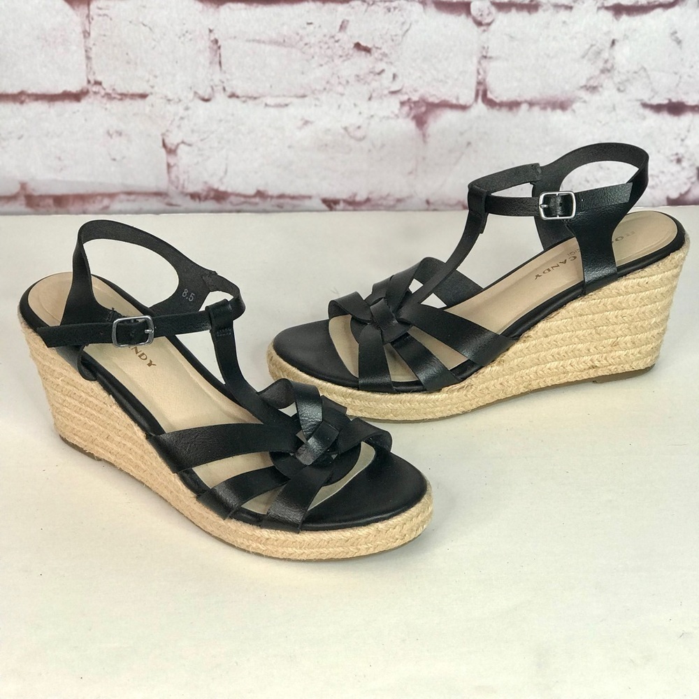 ROCK & CANDY Fola Espadrille Jute Wrapped Wedge Sandals 8.5 Black faux leather - Picture 12 of 16